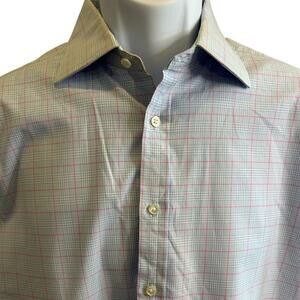 Thomas Pink Light Blue Pink Glen Plaid Dress Shirt 15.5 34 Cotton